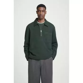 Cos Japan свитер из смеси шерсти с полумолнией dark green/XS
