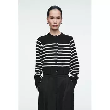Cos Japan Wool Short Length Cardigan black/white/stripe/S