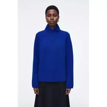Cos Japan Wrap Collar Merino Wool Sweater cobalt blue/XS