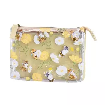 Cosmetic 2 3 Clear Cat Accessory Commuting to College High School Cute Character Goods mofusand0007 Yellow [Mofusand] Pouch, Pouch, Sorting, Rooms,