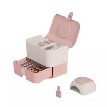 Cosmetic Storage Box 2 Layers Drawer Large Capacity Portable Makeup Storage Box with Handle for ярко-розовый
