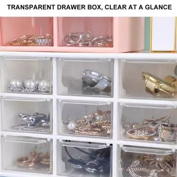 Cosmetic Storage Box Durable Transparent 9 Grid Cosmetic Organizer Shelf Drawer Storage Box Cute Stackable Desktop Storage Box