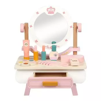 Cosmetics Wooden Pretend Table Interactive Elements Kid Play Skill Developmental