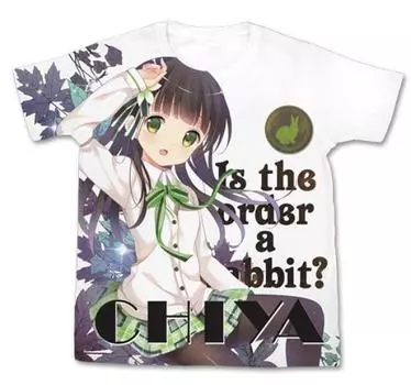Cospa Is the order a rabbit Chiya full graphic T-shirt WHITE XL size