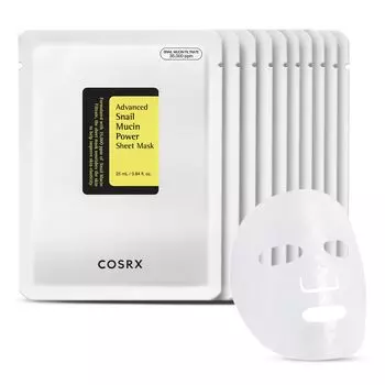 COSRX Advanced Snail Mucin Power Sheet Mask 10 листов с содержанием фильтрата секреции улитки ppm Увлажнение корейской кожи 35 000 Уход, Увлажнение,