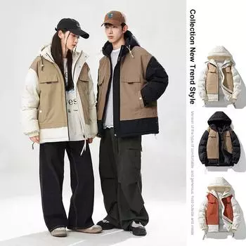 Cotton coat men s winter Hong Kong trend brand couple loose casual thickened couple wear cotton jacket hooded jacket men s fashion M