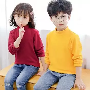 Cotton Girls and Boys Sweaters Solid Candy Color Autumn Wool Baby Girl Bottoming T-shirt Sweater Kids Clothing Girls Pullover 100cm абрикосовый