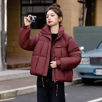 Cotton jacket women s short 2025 autumn and winter new jacket women s fashion slimming cold protection clothing stand-up collar padded clothes M