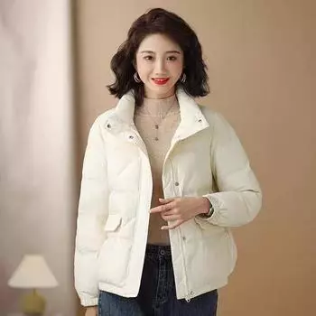 Cotton jacket women s short 2025 new warm cotton suit Korean version of loose stand-up collar thickened jacket padded jacket M