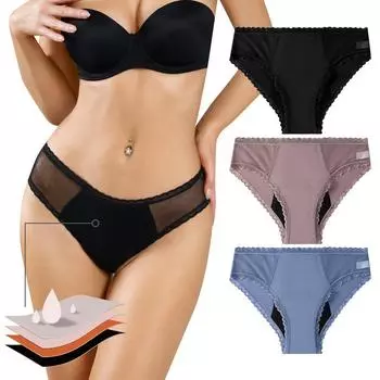 Cotton Leak Briefs Proof Lace Underwear Low Waist Knickers for Lingerie Women Panties XS чёрный