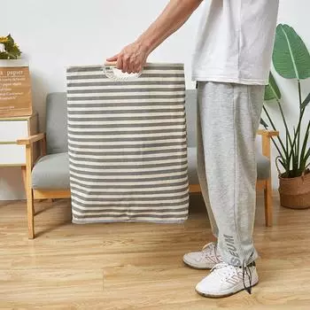 Cotton Linen Dirty Laundry Basket Foldable Round Waterproof Organizer Bucket Clothing Children Toy Home Handle Hamper Storage
