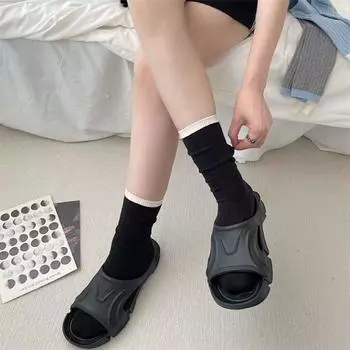 Cotton Patchwork Mid-calf Socks Stockings Mid Tube Socks Vintage Socks for Women Girl бежевый
