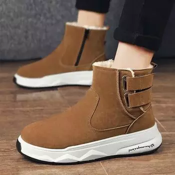 Cotton Shoes Men 2024 New Outdoor Plush Warm Fashionable Anti Slip Snow Boots Trend Flat Bottomed Casual Shoes Platform 39 хаки