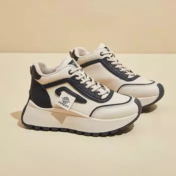 Cotton shoes women s shoes step on shit feeling thick-soled fashion sports shoes women s winter velvet warm soft leather non-slip casual high 35