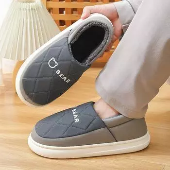 Cotton slippers men winter bag heel indoor home heating velvet thick-soled household non-slip and shit-stepping cotton shoes men 40-41 is suitable for 39-40