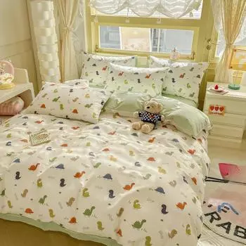 Cotton Three-piece Set, Skin-friendly Pure Cotton Printing Long-staple Cotton Dormitory Four-piece Set 1.2m bed