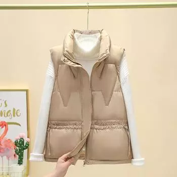 Cotton vest women s short stand-up collar loose cotton vest cotton vest Korean version 2024 autumn and winter new versatile vest jacket M чёрный