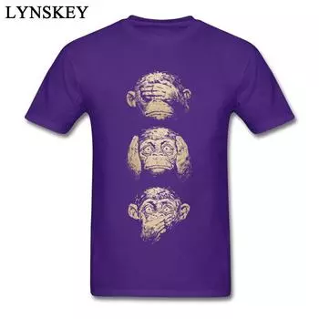 Cotton Wise Monkeys Funky T Shirt For Man Retro Painting Tees Top Cotton Fabric Short Sleeve Teens Customize S синий