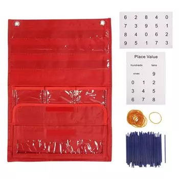 Counting Place Value Pocket Chart with 200pcs Straw 20 Rubber Bands for Classroom Kindergarten