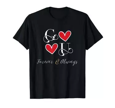 Couple Anniversary G&U Initials, Dating, Marriage, Wedding, T-Shirts чёрный