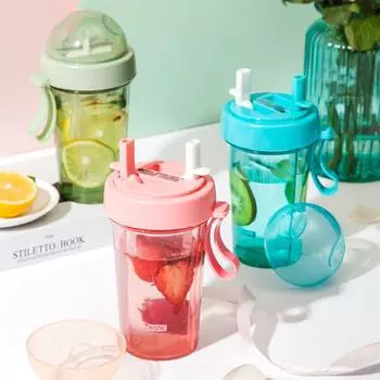 Couple Drinking Tumbler Gift For Friend 420ml/600ml Outdoor Double Sippy Cups Large-Capacity Portable Double Straw Water Bottle 420ml