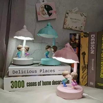 Couple LED night light desk lamp reading light with USB 360° flexible goose neck adjustable bedroom decorative light синий