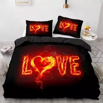 Couple Lovers Gift Duvet Cover Set Love Comforter Cover Valentine s Day Bedding Set Queen King Size 2/3pcs Polyester Quilt Cover 70x133cm 2pcs