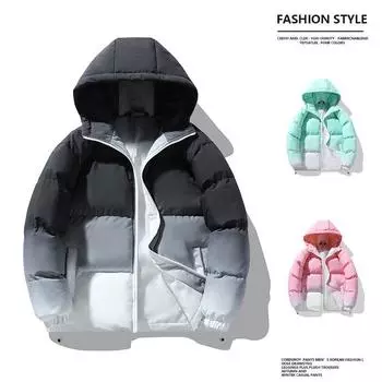 Couple style autumn and winter new men s tie-dye gradient cotton coat men and women same style bread coat hooded trendy versatile cotton jacket M