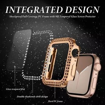 Cover For Apple watch Case 45mm 41mm 44mm 40mm 38mm 42mm Diamond Tempered Glass Screen Protector iWatch series 9 7 SE 6 8 5 4 3 40mm series 654 SE