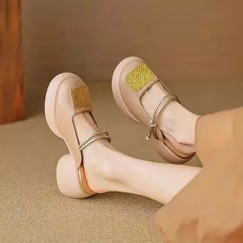 Cover Head Comfort полутапочки для женской обуви с большим круглым носком на платформе и толстом высоком каблуке сандалии для отдыха на открытом воздухе повседневные сандалии 35 абрикосовый