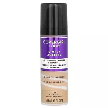Covergirl, Olay Simply Ageless, тональная основа 3 в 1, 245 Warm Beige, 1 жидкая унция (30 мл)