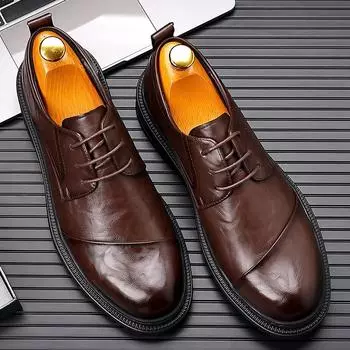 Cowhide Formal Business Shoes Tie Men s Fashion Wedding Banquet Men s Dress Shoes Designer Leather Casual Shoes 38-44 38 чёрный