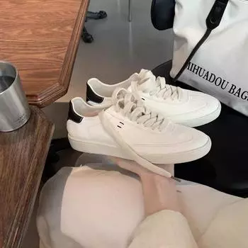 Cowhide leather lace-up casual versatile sports shoes color matching thick-soled soft waxy little white shoes women s board shoes 35
