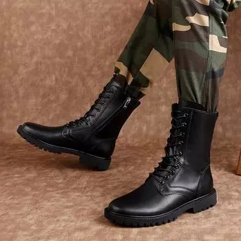 Cowhide Martin boots men s leather zipper high-top men s boots British soft-soled outdoor autumn and winter cotton men s shoes tooling leather boots 35
