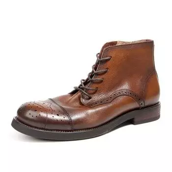 Cowhide Men s Boots Genuine Leather Shoes Men Brogues Ankle Boots Handmade Retro Leather Boots Luxury Men s Formal Shoes 38 чёрный