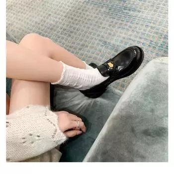 Cowhide~ miu wind small gold coins genuine leather thick-soled British small leather shoes women s one-pedal lazy flat-soled single shoes 35