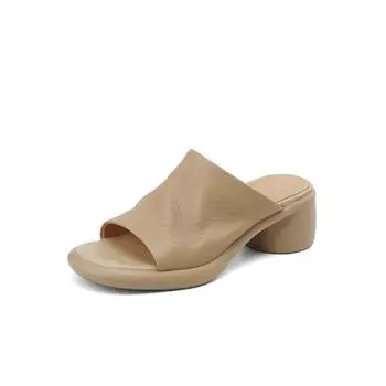 Cowhide version~ Comfortable soft leather slippers women s summer wear fashion is not tired, foot thick bottom one-word drag mother cool slippers 35