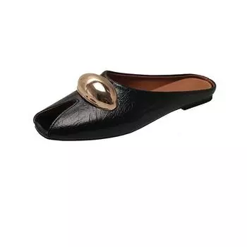 Cowhide version~ fish mouth bag head half slippers women s summer wear new one-pedal with skirt cool slippers 35