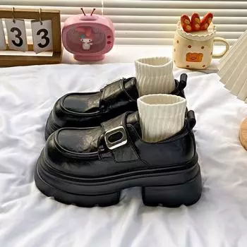 Cowhide version~ Leather platform women s new small leather shoes, small Velcro single shoes 35