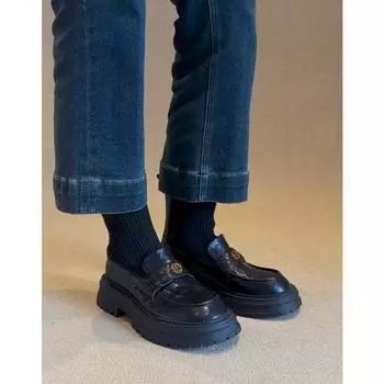 Cowhide version~ Leather thick-bottomed camellia socks boots women s retro elastic boots thin boots Martin boots short boots 35