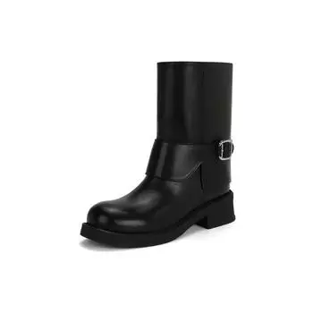 Cowhide version~ retro old thick heel straight Martin boots female western cowboy boots knight boots 35