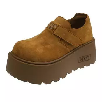 Cowhide version~ thick-soled 8CM women s spring new fashionable versatile height-increasing small casual shoes 35