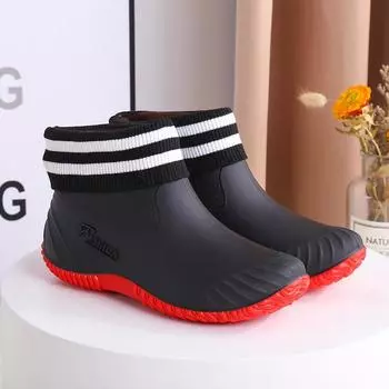 COZOK New Women s Waterproof Rain Boots Outdoor Non-Slip Casual PVC Women s Rain Boots Fashion All-match Warm Rubber Boots 36-40 36 чёрный