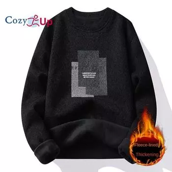 Cozy Up мужской плюшевый и утолщенный вязаный пуловер с вышивкой, теплый уличный свитер M чёрный