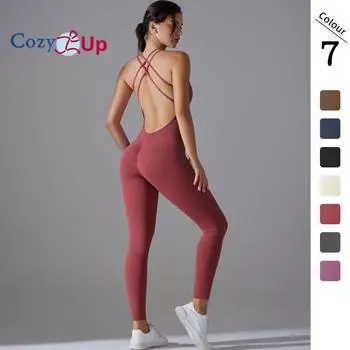 Cozy Up Женский бесшовный комбинезон для йоги с крестообразным кроем, цельный комбинезон с открытой спиной и двойными лямками S