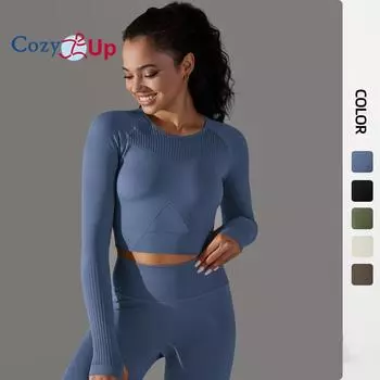 Cozy Up Женские укороченные топы с длинным рукавом для тренировок, спортивные укороченные топы для йоги и бега, облегающие рубашки для спортзала S