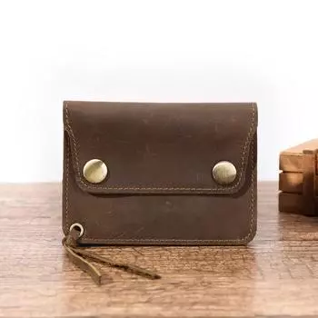 Crazy Horse Leather Buckle Zipper Men s Coin Purse Small Wallet Genuine Leather Loose Change Storage Bag