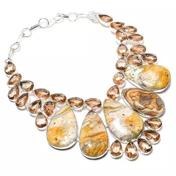 Crazy Lace Agate,Morganite Handmade 925 Sterling Silver Gift Necklace 18 A3V59