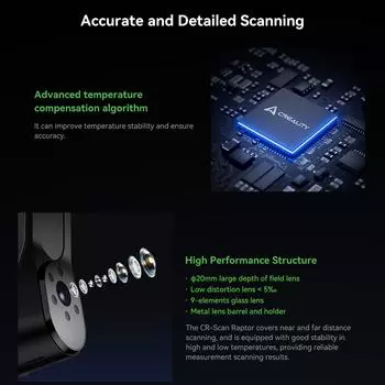 Creality 3D CR-Scan Raptor Многолинейный потребительский 3D-сканер синего и ближнего ИК-диапазона для обратной 3D-печати чёрный