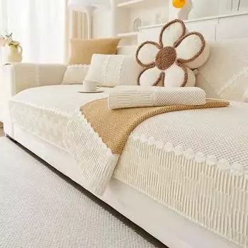 Cream Style Sofa Cushion And Universal Leather Sofa Cover For Autumn And Winter Seasons Plush Cover Cloth Towel Seat Cushion 70x70cm 1pcs